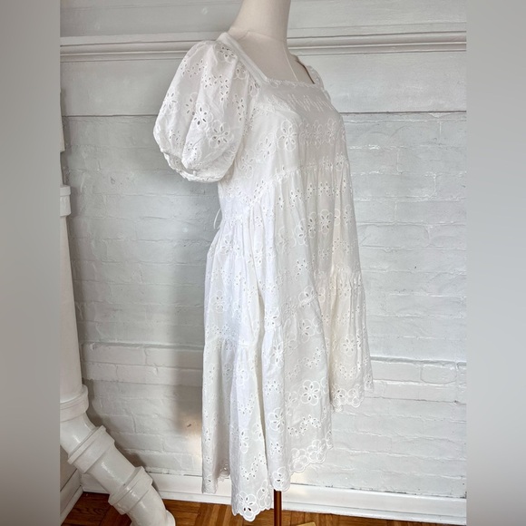 Amylynn White Coco Dress Borderie Anglaise Lace Cotton Dress Eyelet Baby Doll - Picture 8 of 15